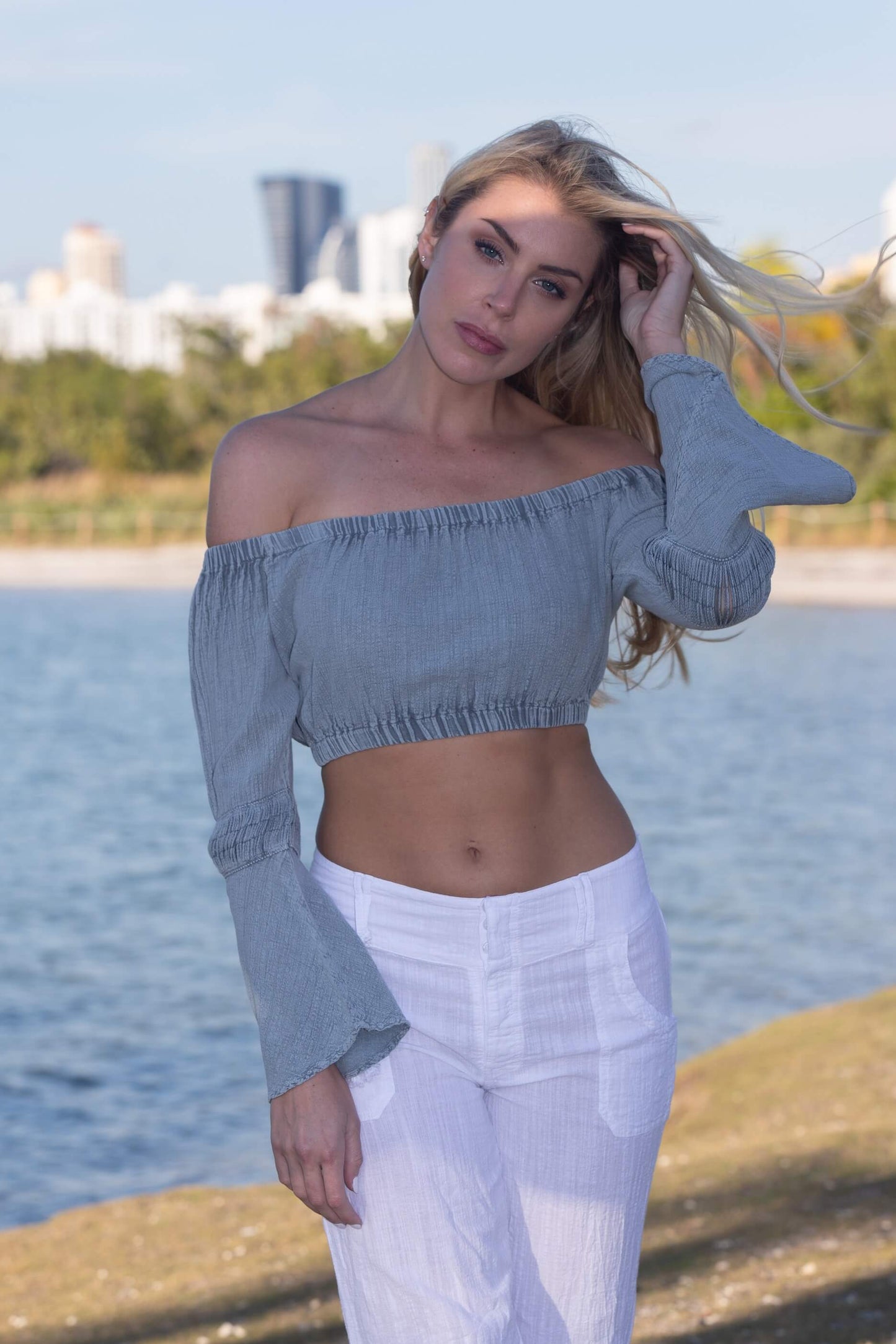 FLARE OFF-SHOULDER TOP (White, Gray, Blue, Black)