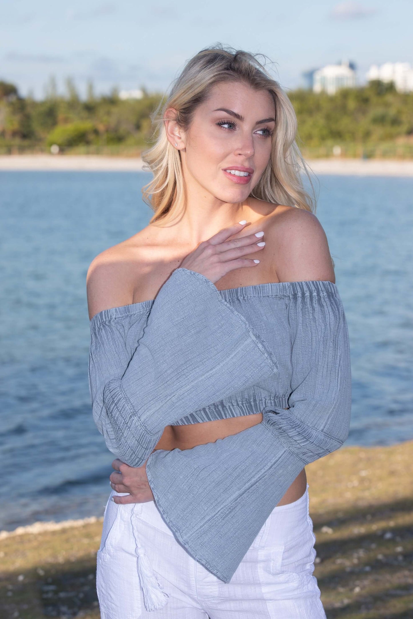 FLARE OFF-SHOULDER TOP (White, Gray, Blue, Black)